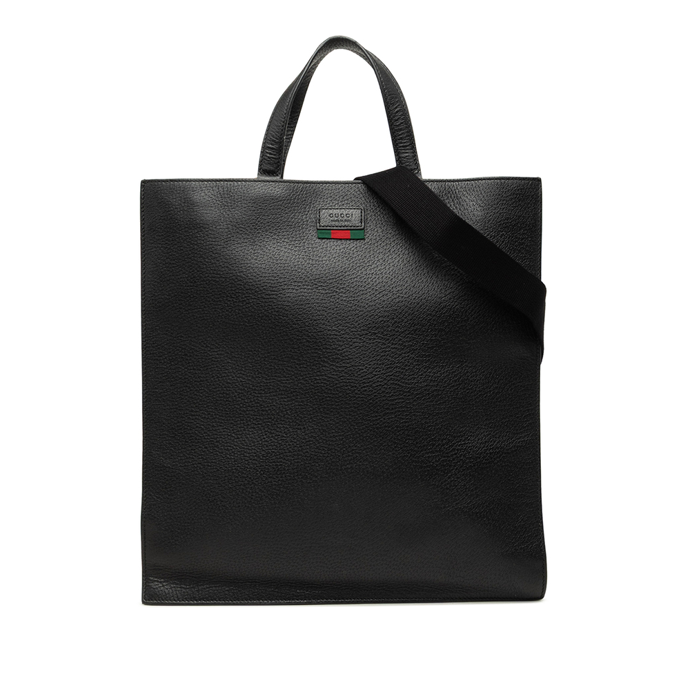 Pre-Loved Gucci Grained Calfskin Web Vertical Tote